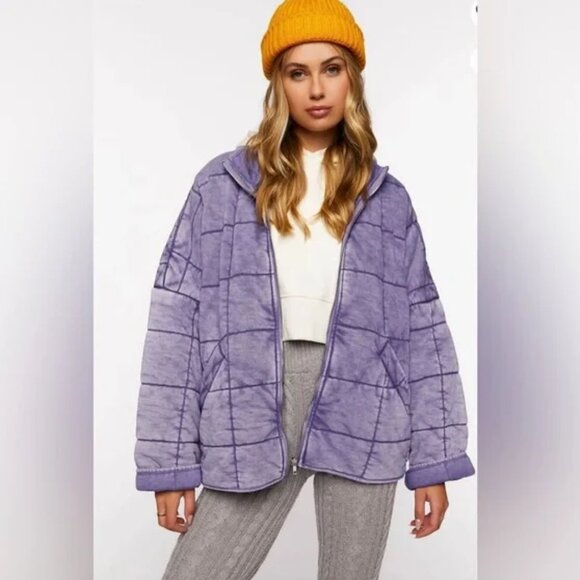 Forever 21 Rare Find Sold Out New Quilted Zip-Up Jacket Lavender Purple Medium - Picture 1 of 5